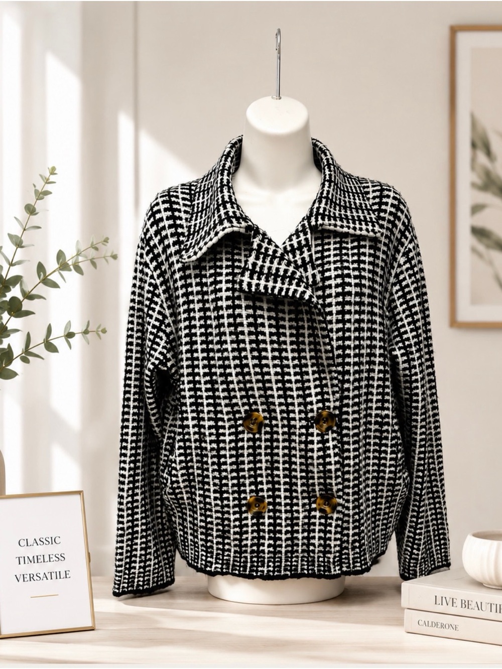 Rachel Zoe Black & White Double-Breasted jacket size small